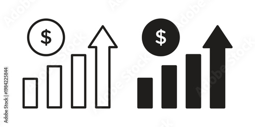 Chat arrow grow icon simple black and white line and clip art illustrations