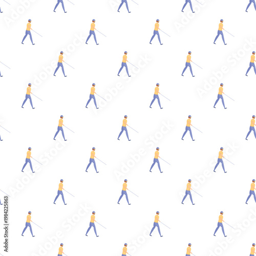 Visually impaired person walking with a white cane creating a seamless pattern