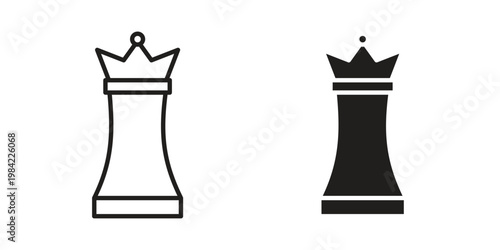 Chess queen icon simple black and white line and clip art illustrations