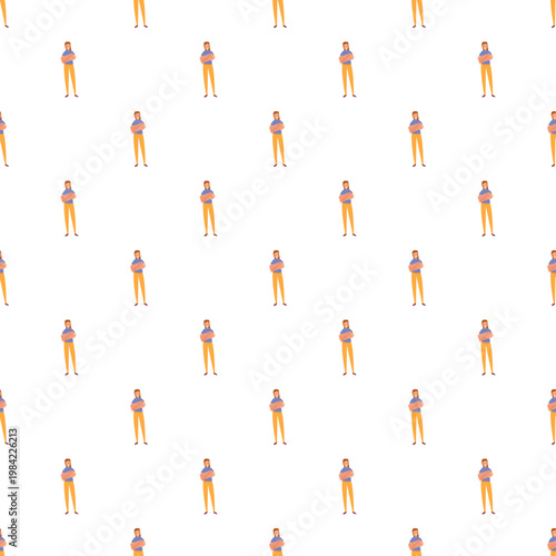Cartoon man standing with folded arms creating a repeating background pattern