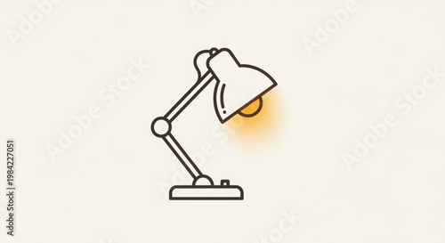 Desk lamp with warm glow on beige background simple line drawing office lighting concept