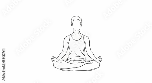 Male figure in lotus position, arms resting on knees, wearing tank top and shorts