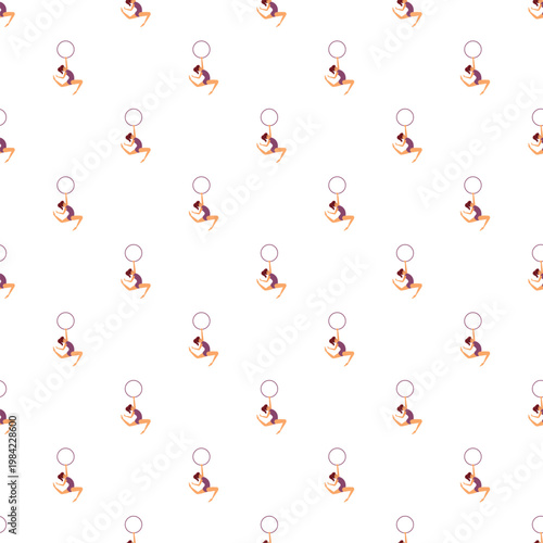 Seamless pattern featuring a female aerialist performing acrobatic stunts on a lyra hoop