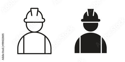 Obraz na plátně Construction worker icon simple black and white line and clip art illustrations