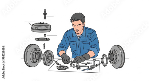 Mechanic Assembling Automotive Clutch System Components.