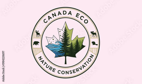 Canada eco nature conservation oval logo on a pink background