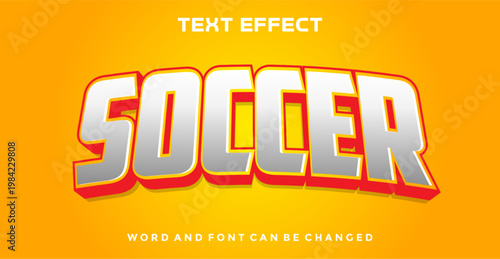 Soccer 3D Text Effect with Bold Silver and Red Typography on Vibrant Yellow Background