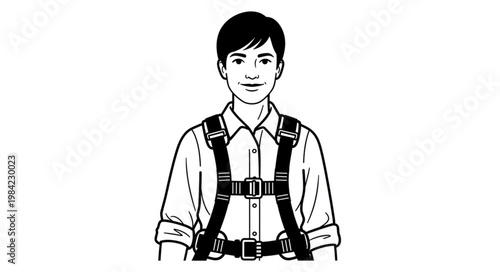 Man Wearing Safety Harness for Construction Work.