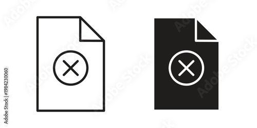 Delete Document icon simple black and white line and clip art illustrations