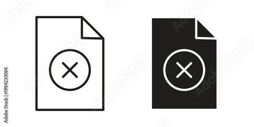 Delete Document icon simple black and white line and clip art illustrations