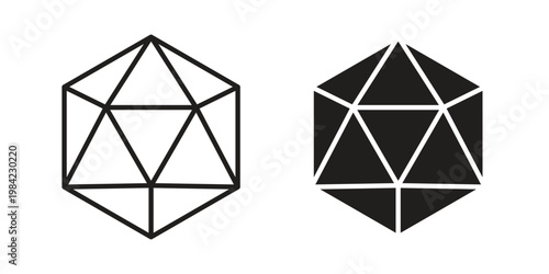 Dice d20 icon simple black and white line and clip art illustrations