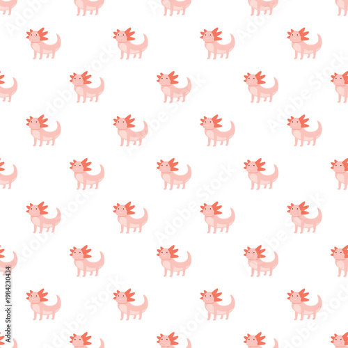 Pink axolotl salamanders forming a cute and whimsical repeating pattern