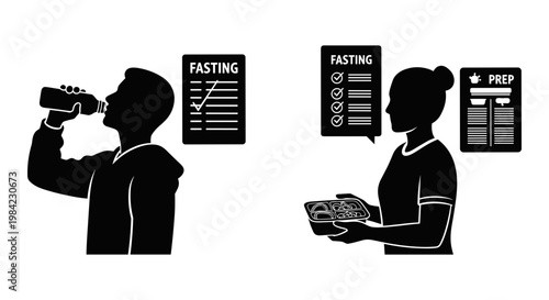 Contrasting lifestyles of fast food consumption and healthy meal preparation Vector, illustration