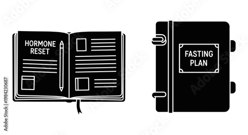 Two open books displaying a maintenance reset and a fastening plan diagram Vector, illustration