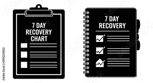 Two different styles of seven day recovery charts for tracking progress visually. Vector, illustration