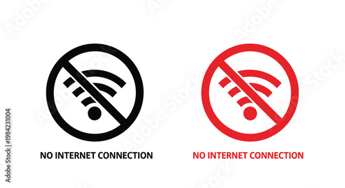 No internet connection signs in black and red with wifi symbol