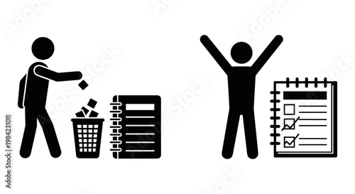 Illustration of waste management and task completion with checklist and recycling Vector, illustration