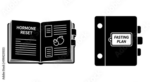 Vintage medical notebooks depicting hormone reset and fasting plans Vector, illustration