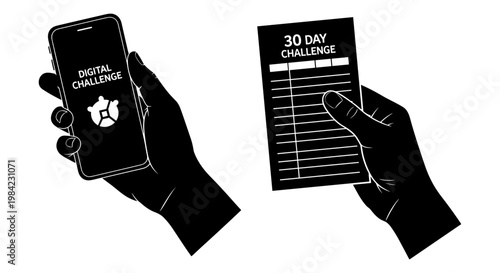 Digital and traditional methods of tracking a 30-day challenge or habit. Vector, illustration