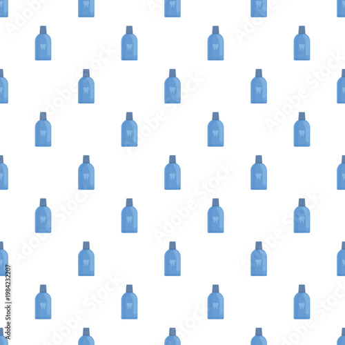 Blue mouthwash bottles with tooth icons creating a seamless pattern