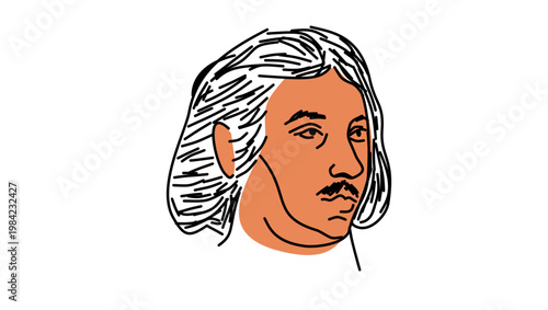 Giovanni Boccaccio portrait, flat vector illustration