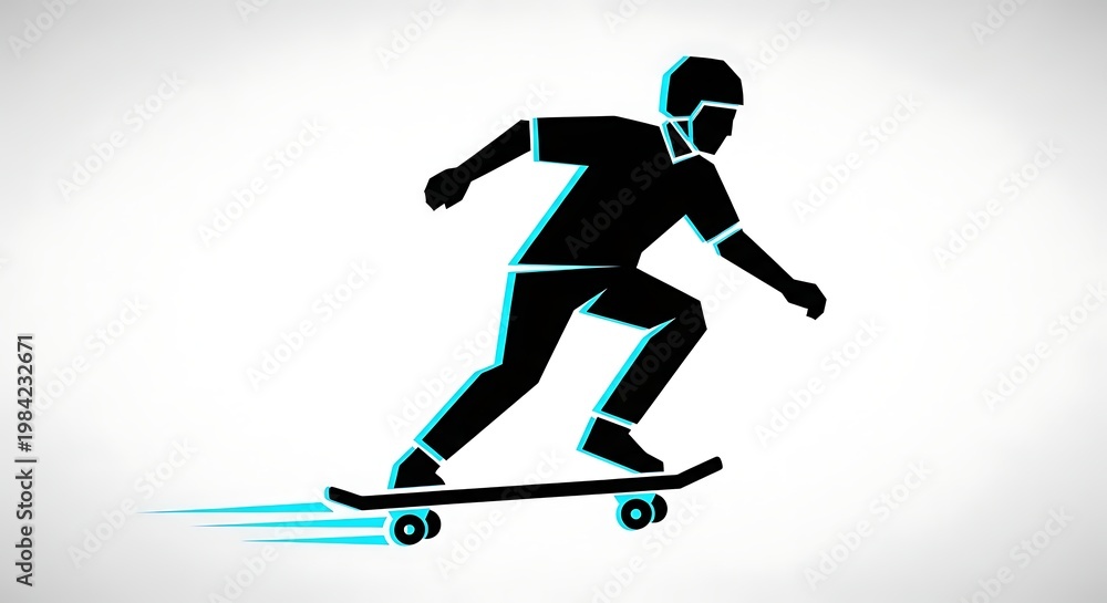 Fototapeta premium A skateboarder riding a skateboard with a blue glow