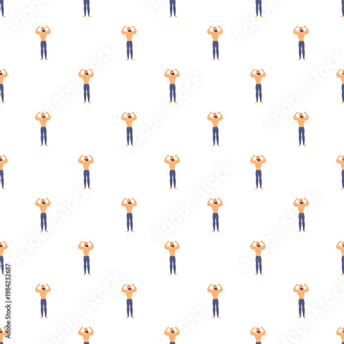 Schilderij op canvas Muscular man cartoon showing biceps in a repeating seamless pattern