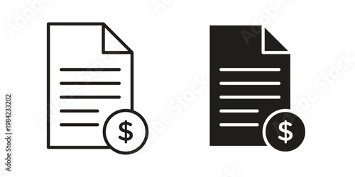 File invoice icon simple black and white line and clip art illustrations