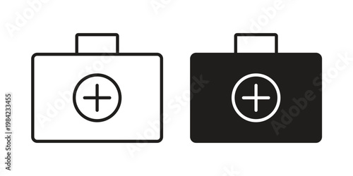 First aid kit icon simple black and white line and clip art illustrations