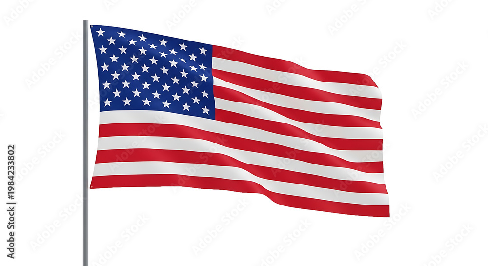 Obraz premium The american flag waving on a pole PNG isolated on transparent background