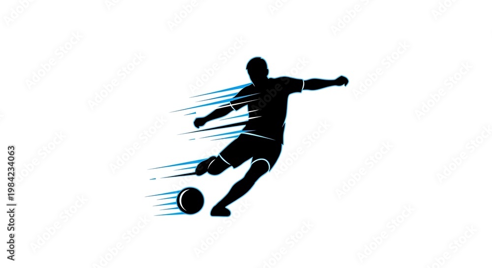 Fototapeta premium A soccer player kicking a ball with motion lines