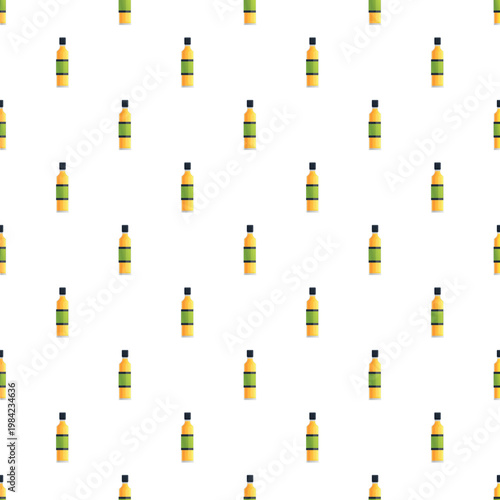 Olive oil bottles creating a repeating pattern on white background
