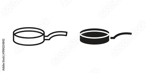 Frying pan icon simple black and white line and clip art illustrations