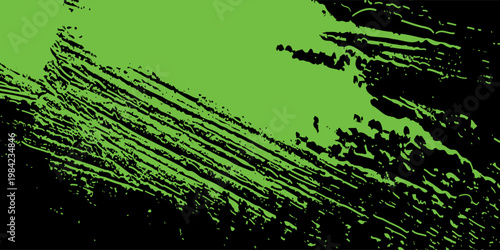 Abstract green and black grunge vector background. Dynamic design with distressed diagonal lines, halftone dots, and splatter textures, creating an energetic and edgy modern effect.Art