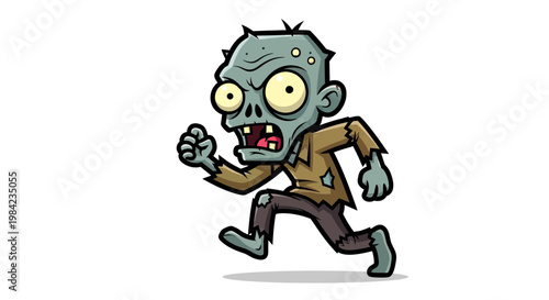 Cartoon Zombie Character Running or Chasing, Funny Undead Vector Illustration Isolated on White Background