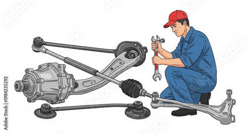 Mechanic Inspecting Automotive Drivetrain Components.