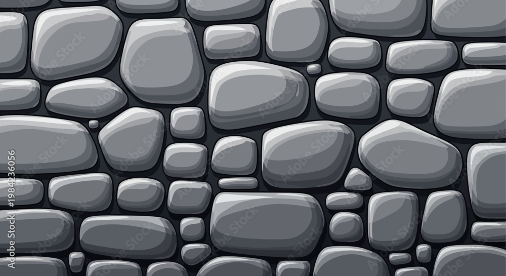 Fototapeta premium Digital illustration of a gray stone wall with varying sized rocks and a white background