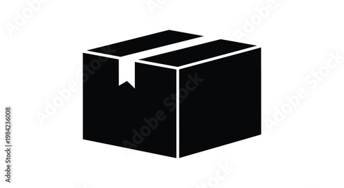 A stark black silhouette of a closed cardboard box with tape presented on a white background silhouette high quality professional detailed