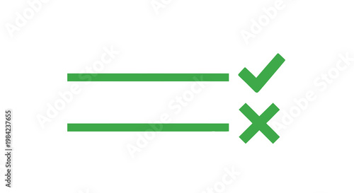 Green checkmark and x symbols displayed above horizontal lines