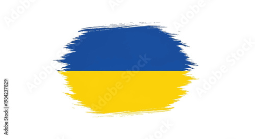 Brush-painted grunge national flag of Ukraine with textured blue and yellow horizontal stripes, isolated on a white background with rough edges and artistic hand-drawn paint strokes.