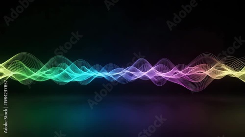 Abstract colorful sound wave graphic on dark background  