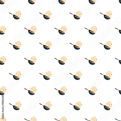 Noodles tossing from a frying pan creating a repeating food background