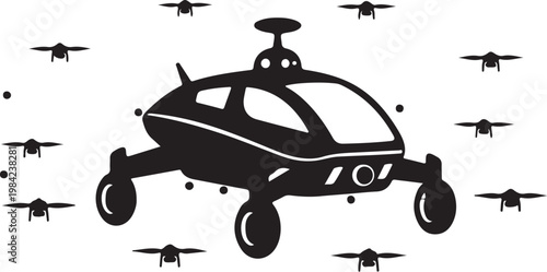 Drone, futuristic drone, black drone icon, drone swarm, vector drone graphics