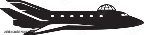 Black airplane, jet, aircraft, silhouette, vector icon, transportation symbol, travel illustration