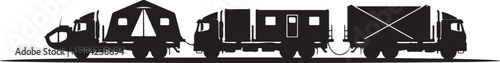 Truck, trailer, semi-truck, transportation icons, vehicle silhouettes, black and white