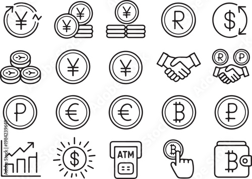 Set of 20 thin line vector money icons, finance, banking, business and payment signs collection editable stroke.