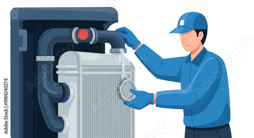 Mechanic Inspecting Industrial Radiator System.