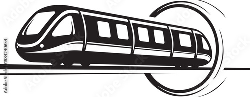 Monorail, train, transportation icon, vector illustration, black and white