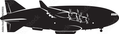 Black airplane vector, aircraft silhouette, plane icon, transportation symbol