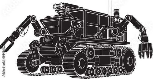 Industrial excavator, heavy machinery, construction equipment, vector illustration